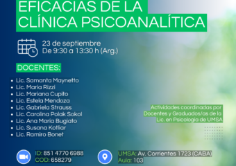 23/9 9.30HS. JORNADA “EFICACIAS DE LA CLÍNICA PSICOANALÍTICA”