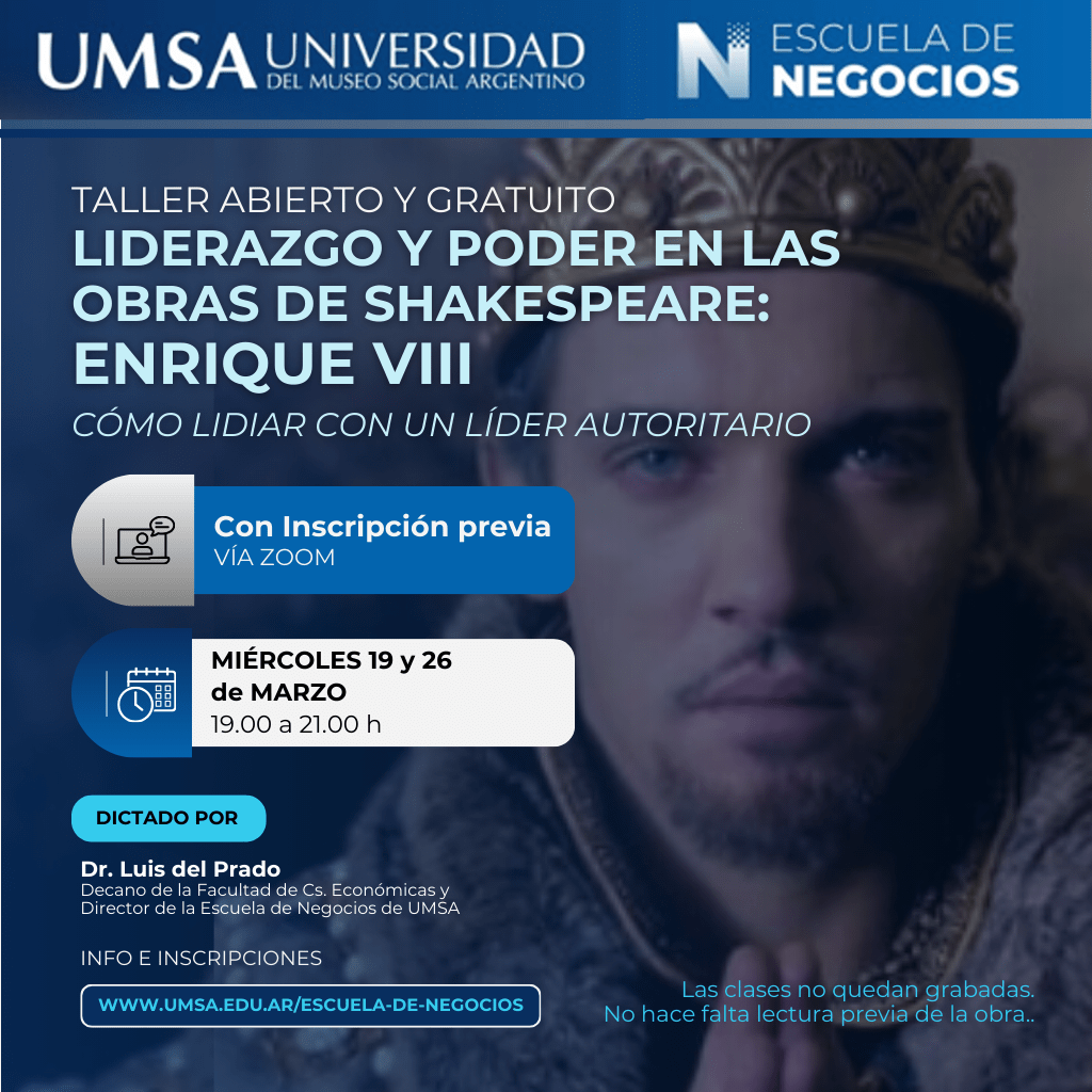 Taller gratuito “Liderazgo y Poder en las obras de Shakespeare: Enrique VIII”